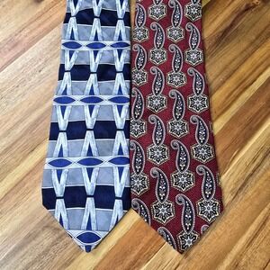 Zianetti Silk Tie Lot Mens Blue Burgundy Geometric Paisley Italian Silk Bundle